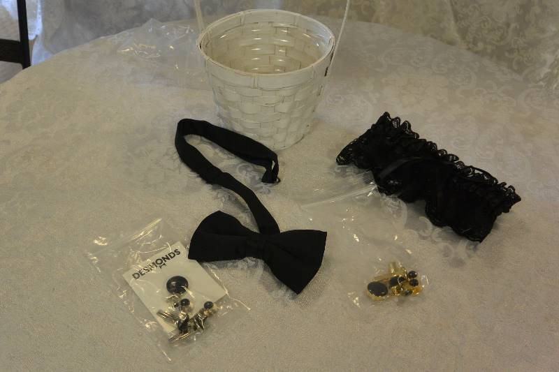 Flower Girl Basket, Bow-tie, Cuff Links, and Garter