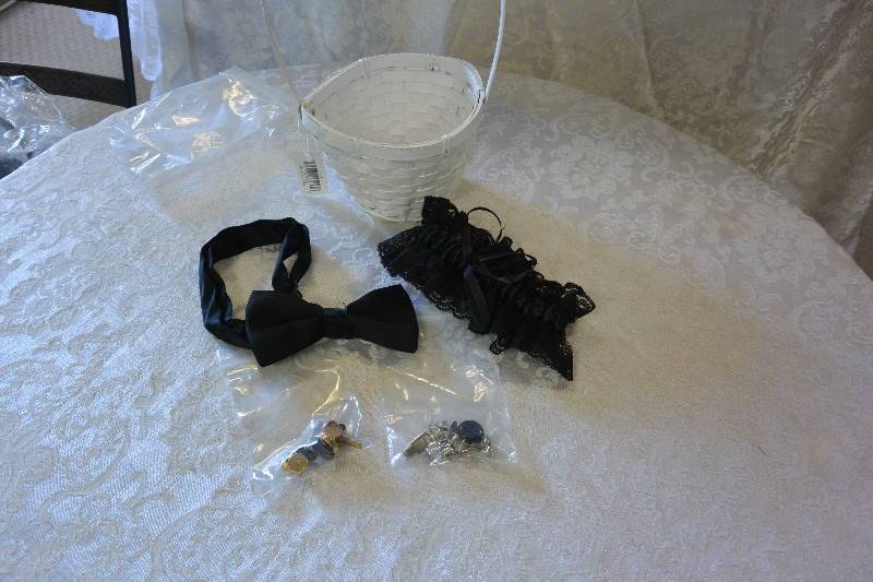Flower Girl Basket, Bow-tie, Cuff Links, and Garter