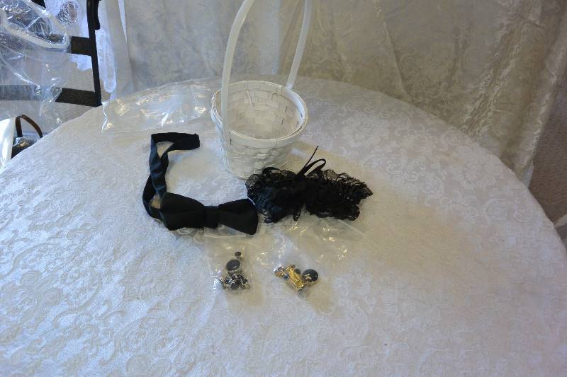 Flower Girl Basket, Bow-tie, Cuff Links, and Garter