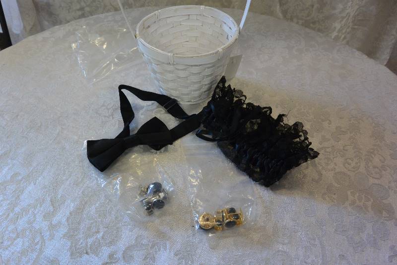 Flower Girl Basket, Bow-tie, Cuff Links, and Garter