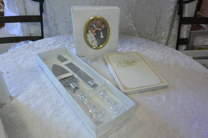 Wedding Photo Album, Guest Book, and Stainless Steel Cake Knife Set