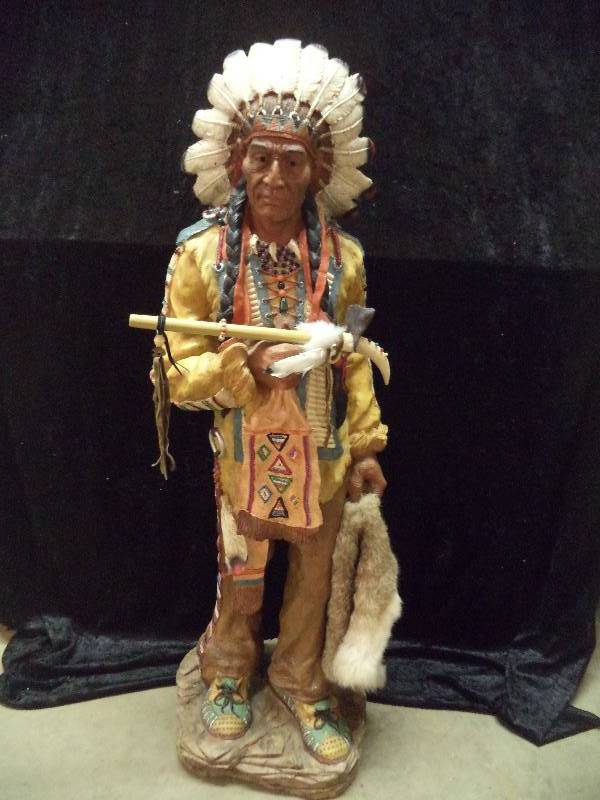 3 12 FEET TALL - Native American Statue wFur