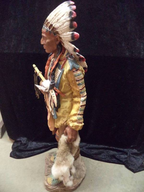 3 1/2 FEET TALL - Native American Statue w/Fur | Beautiful Collection