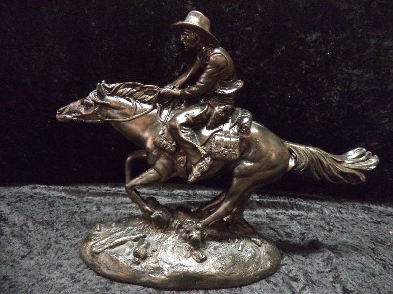 Cowboy Riding Horse, Plaster, Black, 12x16