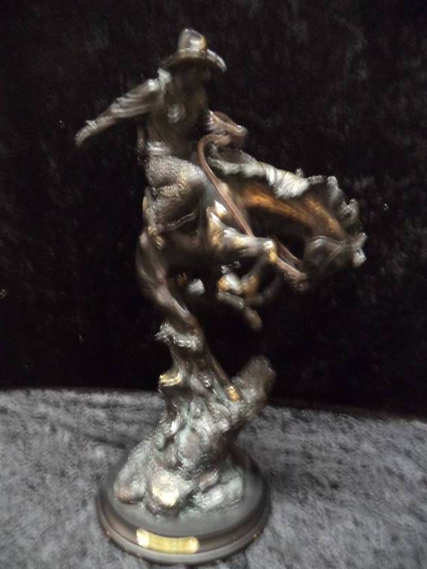 Cowboy on Bucking Horse, Plaster, Black, 15h