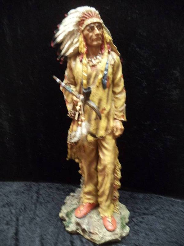 Native American with Peace Pipe, stands 24 tall, resin