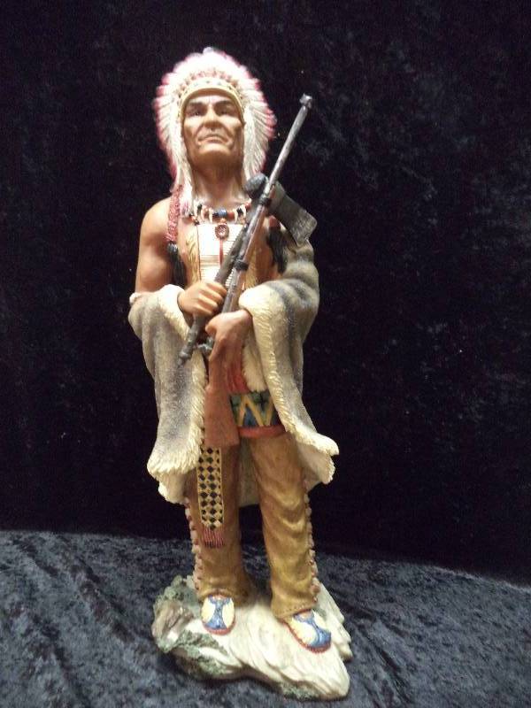 Native American with Rifle & Tomahawk, 21, resin