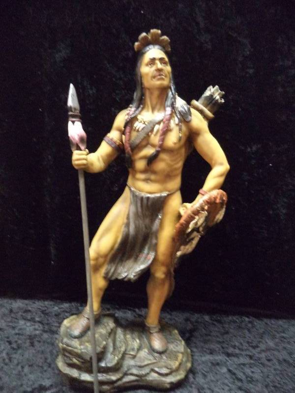 Native American with Spear, 17, resin