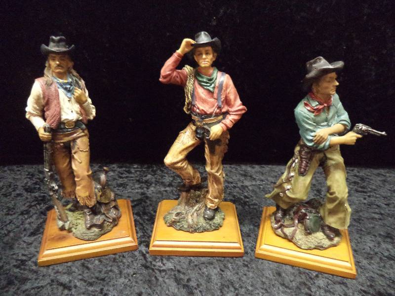 Lot - Cowboy Figures on Wood Bases, 9, resin