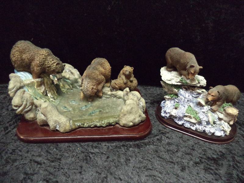 Pair - Resin Bear & Fish Statues