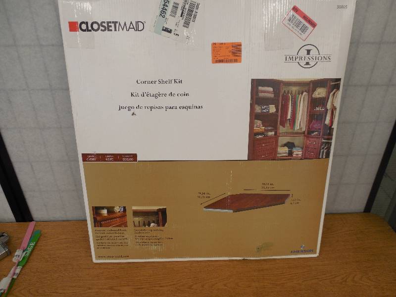 lot 3 image: Impressions 28 in. Dark Cherry Corner Shelf Kit with Trim