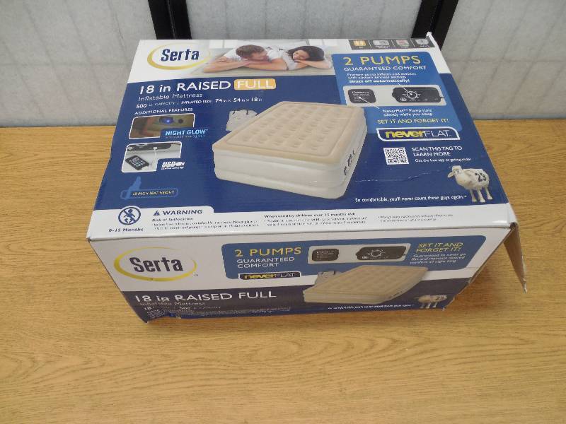 lot 35 image: Serta Never Flat Raised Air Mattress - Double High Full (Buff Beige)