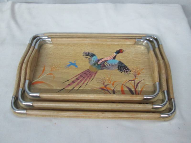 3-pc. Pheasant Wood Tray Set