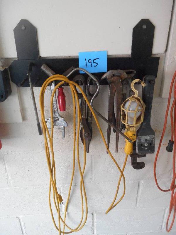 lot 195 image: Tool Rack With Assorted Tin Snips, ...