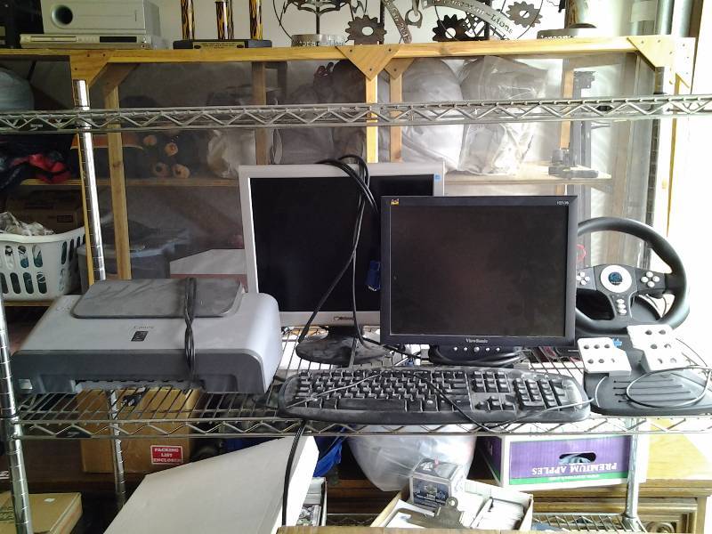 lot 42 image: 2 Computer Monitors, 1 Key Board, Canon Printer, Cobra PS2 Racing Game