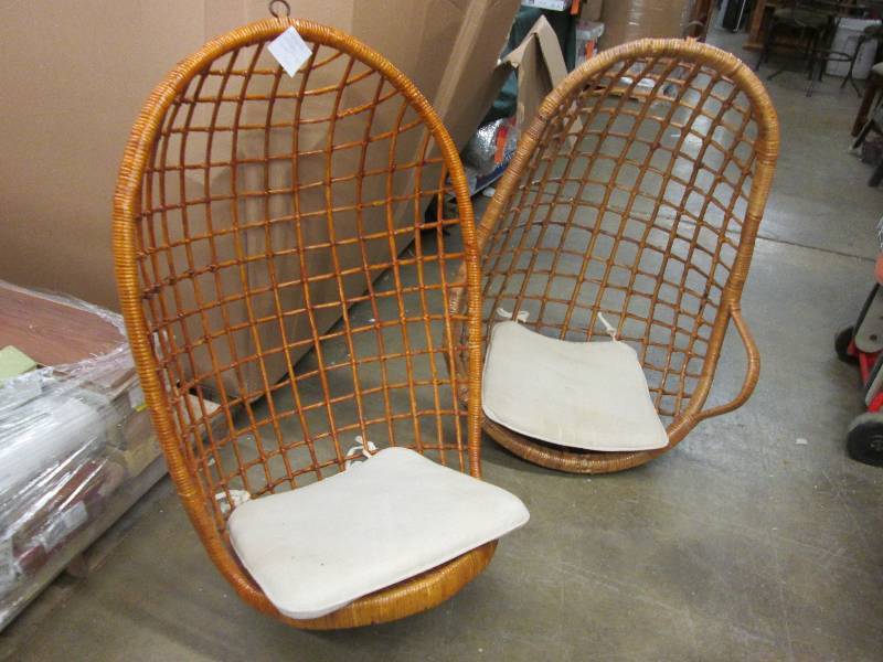 Lot of 2 Bamboo Swinging Outdoor Ch...