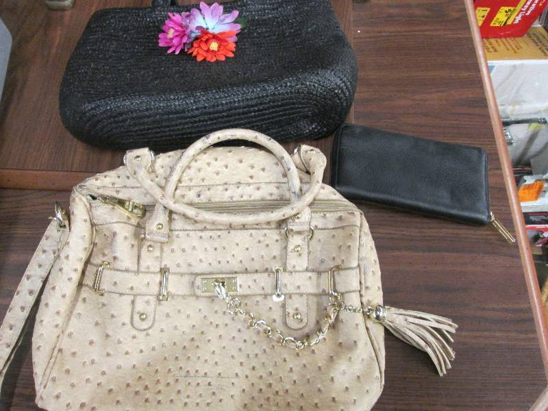 Lot of 3  Tan purse, Black woven p...