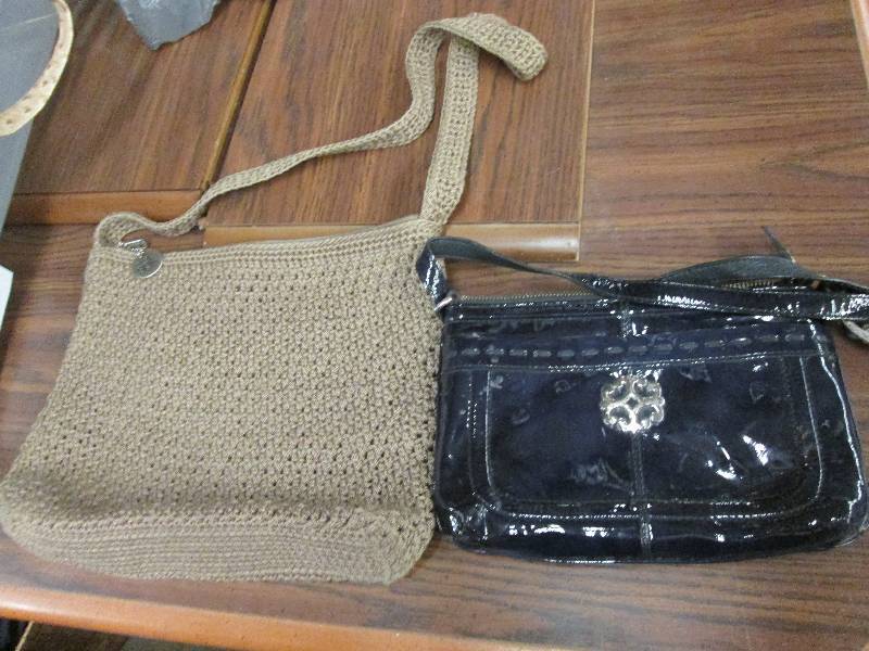 Black shiny purse, Light brown The...
