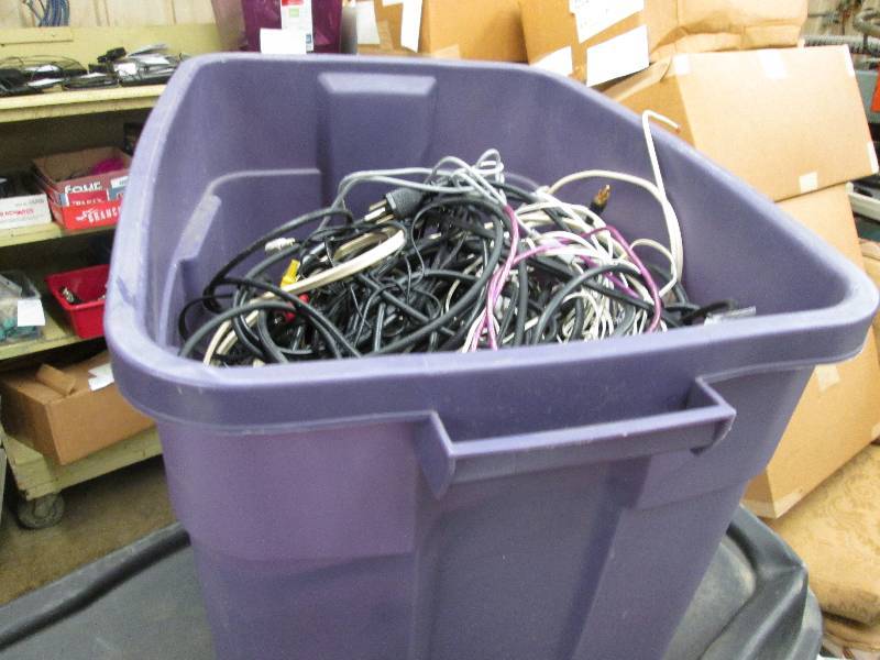 Tote filled with electronic cabling...