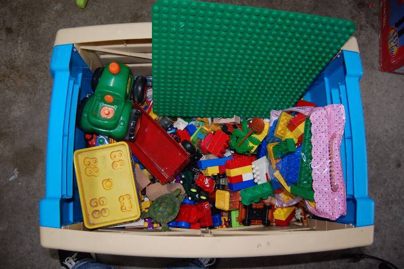 Plastic Rolling Toy Chest with Misc Toys