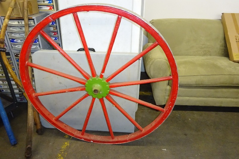 lot 3 image: Vintage Wagon Wheel Wood Spokes with metal rim