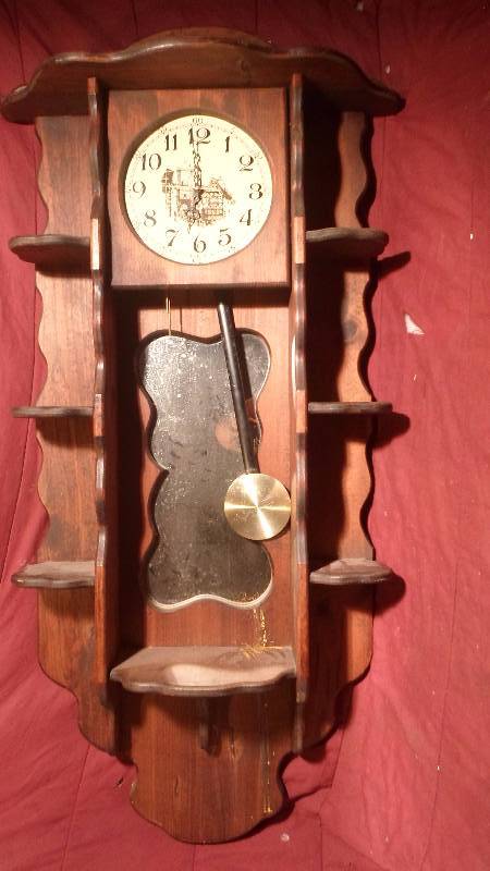 lot 10 image: Wooden Wall Clock with Shelves