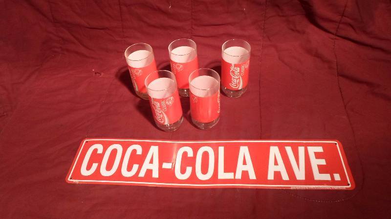 lot 7 image: Coke Street Sign and Coke Glasses