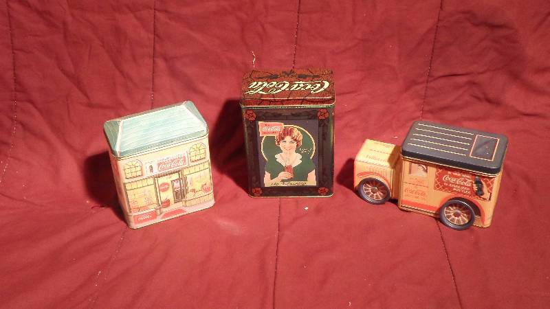 lot 48 image: 3 Coke Coca-Cola Tins 1 truck Style
