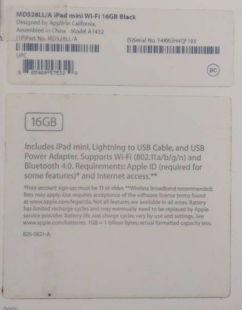 lot 65 image: Apple iPad Mini MD528LLA (16GB, Wi-Fi, Black & Slate) Doesnt Power Up