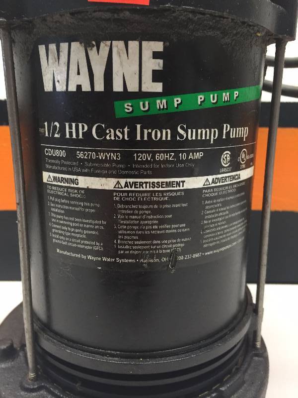 lot 26 image: WAYNE SUMP PUMP 12 HP CAST IRON SUMP PUMP