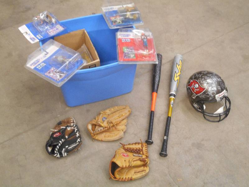 lot 35 image: Tote Of Sporting Goods & Collectibl...