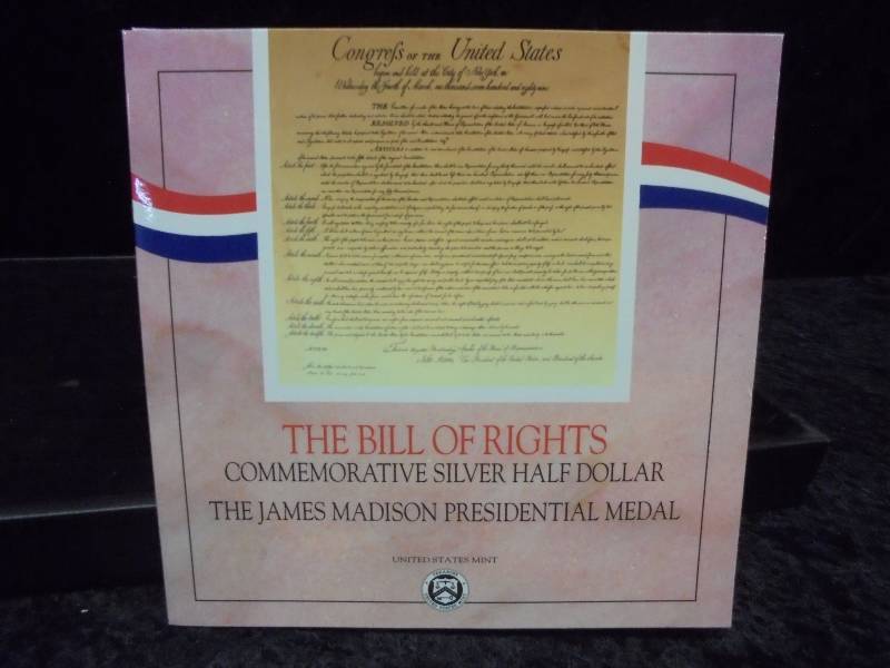 Bill of Rights Commemorative Silver Half Dollar & James Madison Presidential Medal