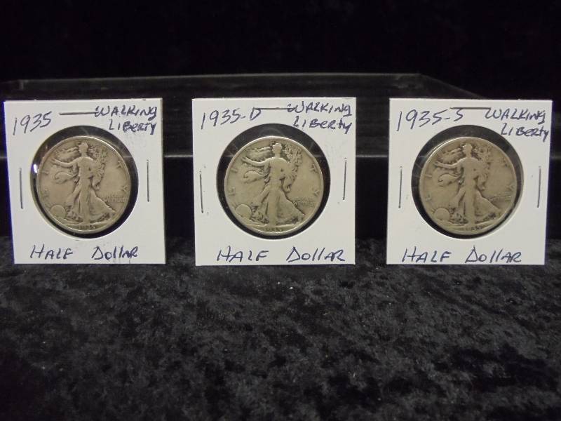 1935 P,D,S Walking Liberty Half Dollars