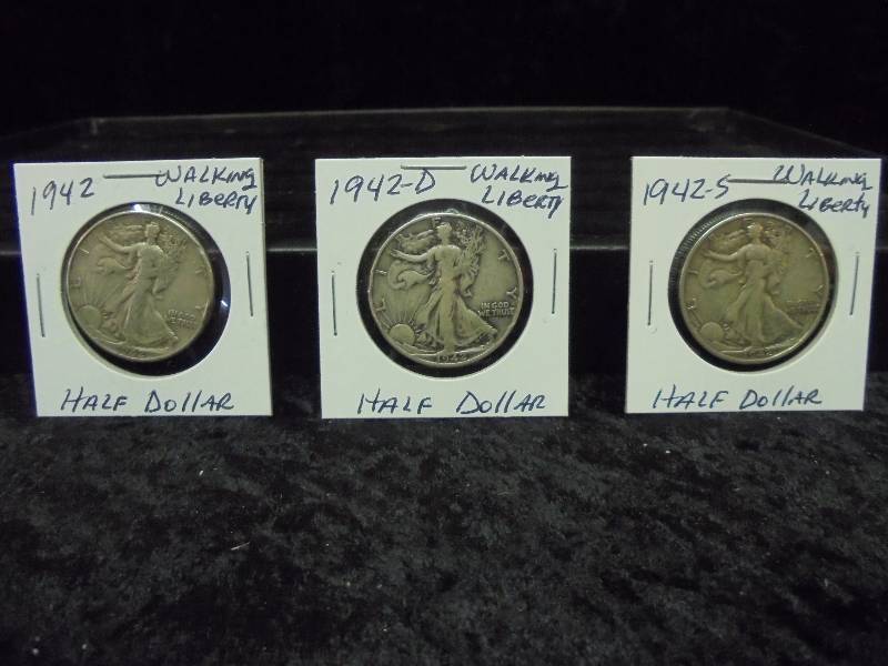 1942 P,D,S Walking Liberty Half Dollars