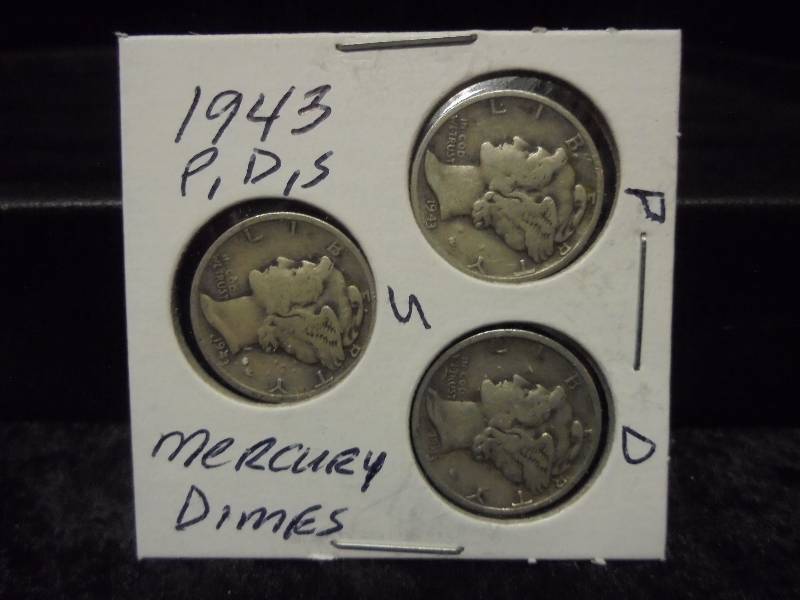 1943 P,D,S, Mercury Dimes, 90% Silver
