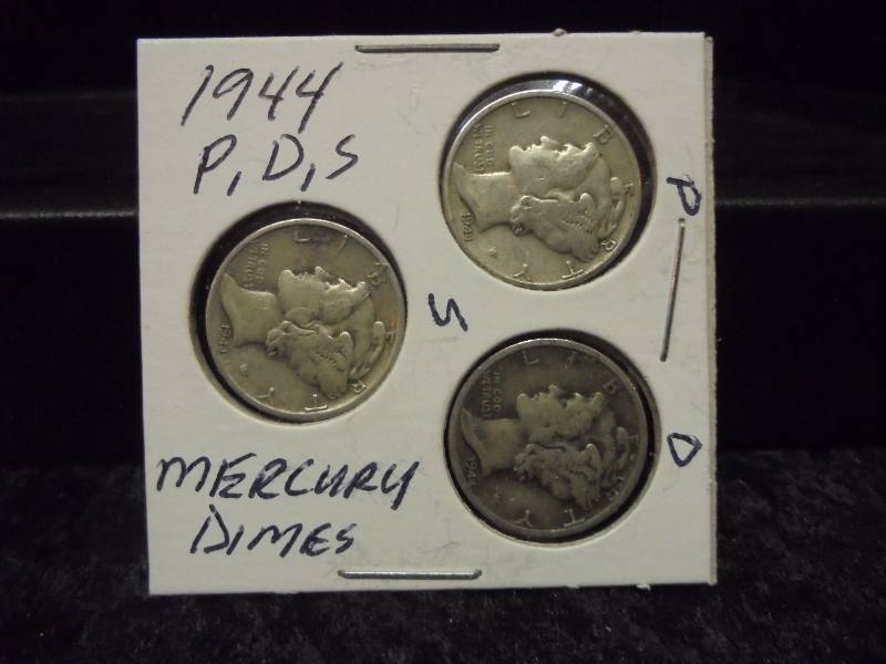 1944 P,D,S, Mercury Dimes, 90% Silver
