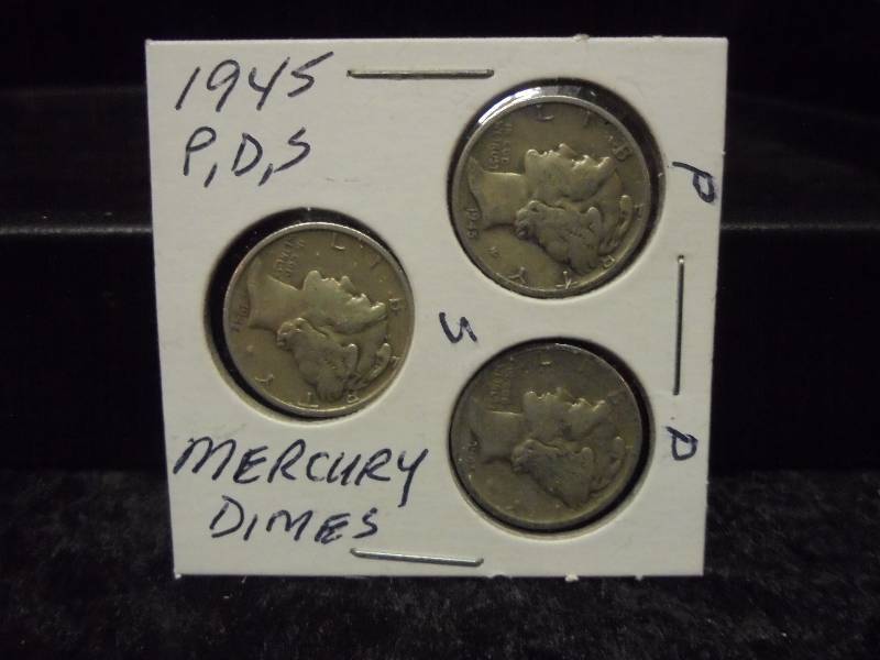 1945 P,D,S, Mercury Dimes, 90% Silver