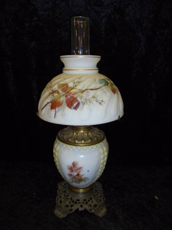 Antique Fostoria Oil Lamp with Leaves