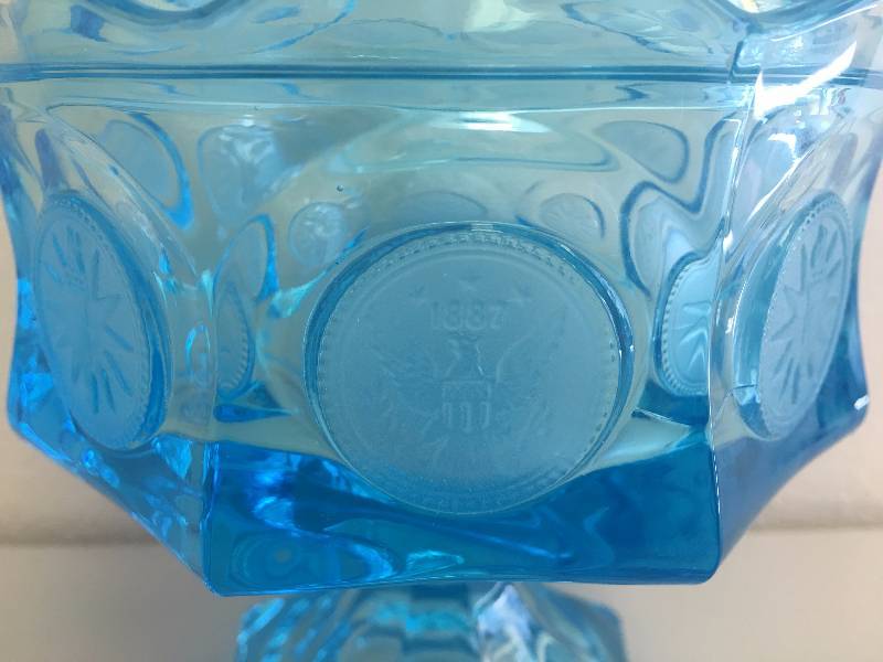 BLUE FOSTORIA COIN GLASS