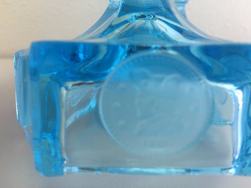 BLUE COIN GLASS CANDLE HOLDERS