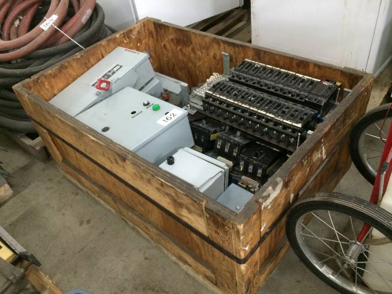 Wood box lot of electrical.