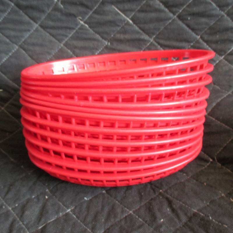 lot 84 image: 11- RED PLASTIC BASKET
