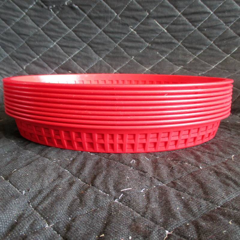 lot 85 image: 9- RED OBLONG PLASTIC BASKET