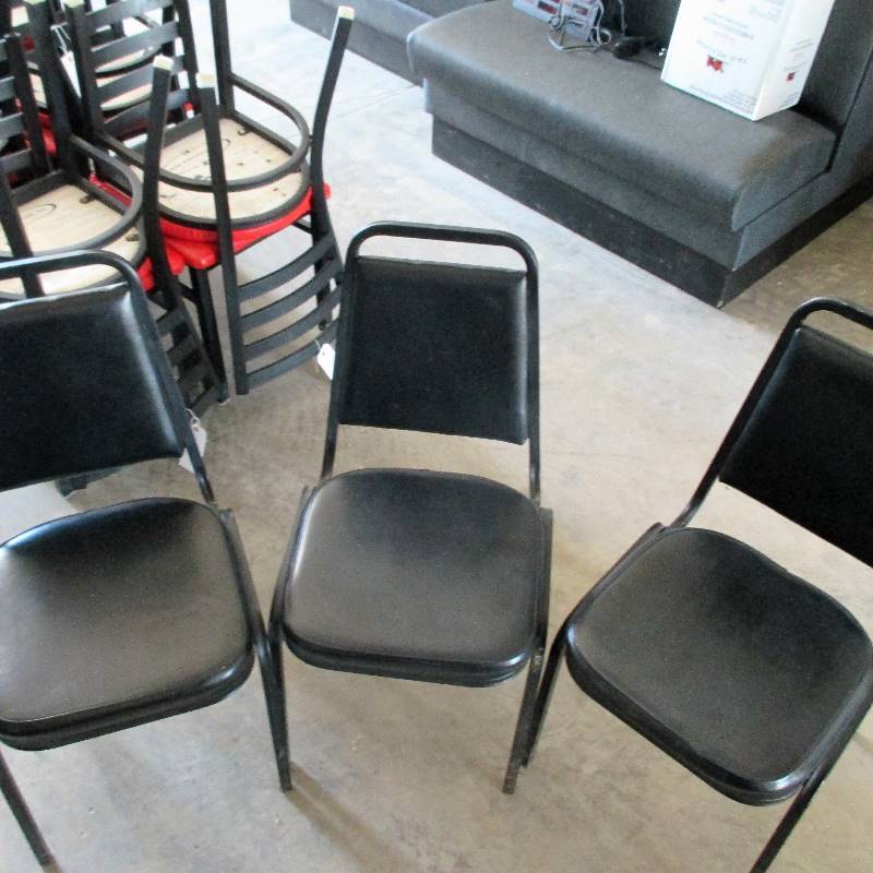 lot 111 image: 3- BLACK STACKABLE CHAIRS