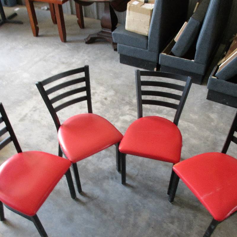 lot 108 image: 4- RED CHAIRS BLACK LADDER BACK