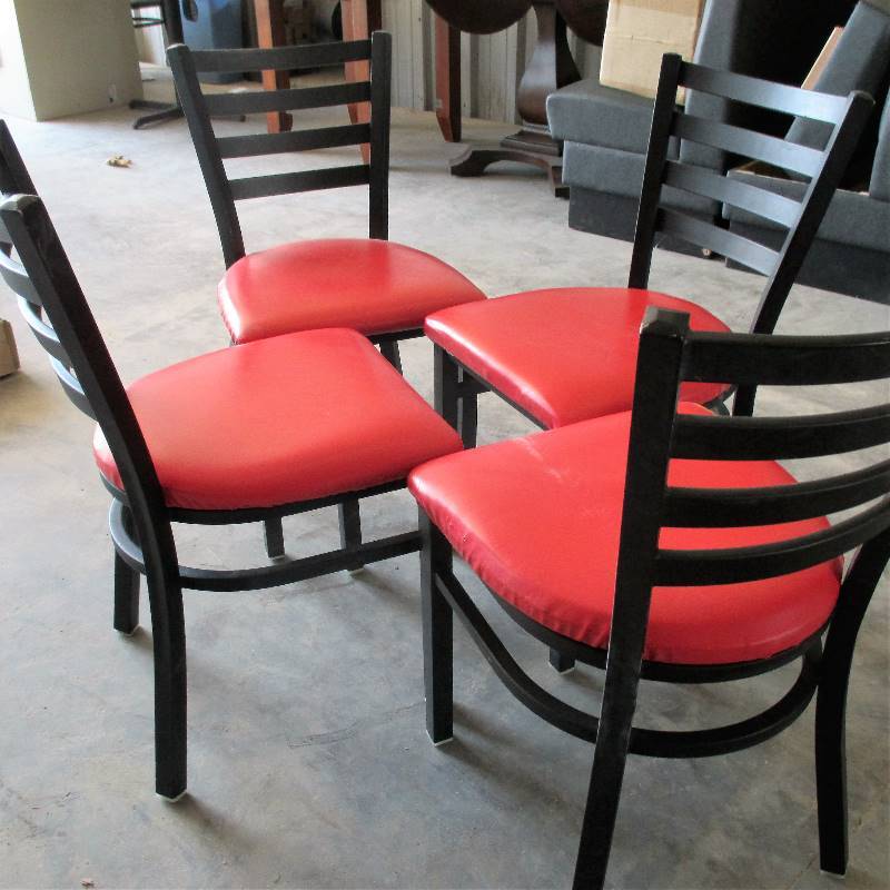 lot 110 image: 4- RED CHAIRS BLACK LADDER BACK