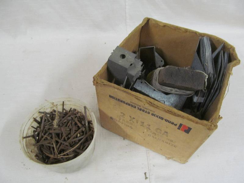 lot 125 image: nails rafter bracket, vintage square nails