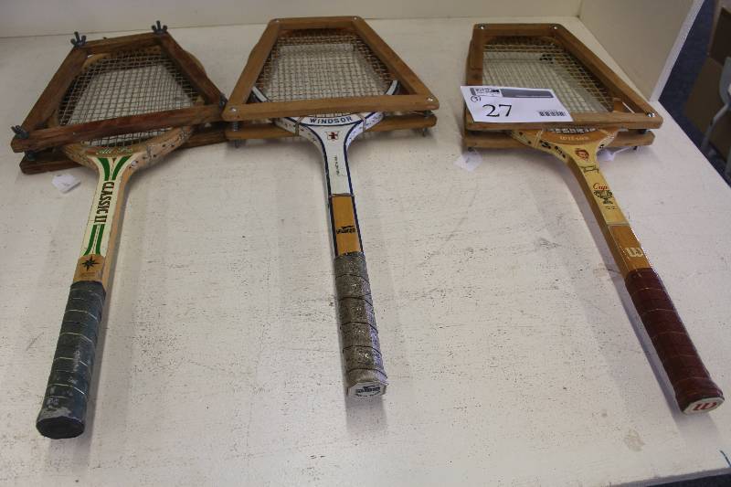 lot 27 image: Lot of (3) Tennis Rackets w Frame Including Wilson Signed Maureen Connolly, Windsor, Classic II