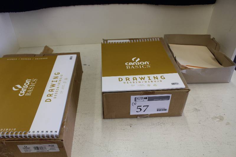 lot 57 image: Lot of (3) Boxes of Paper Supplies Including 2) Canson 14x7 30-Sheet Basics Drawing Pads Count 12 AND 1) Manila Folders
