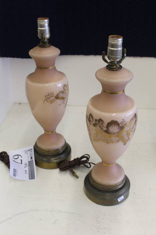 lot 67 image: Lot of (2) Milk Glass Table Lamps